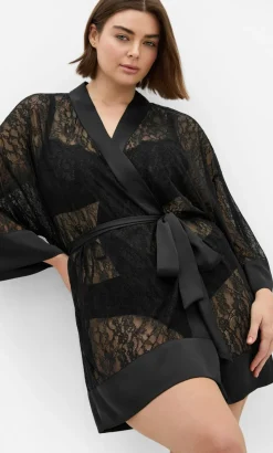 Ingrid Lace Wrap Kimono - black