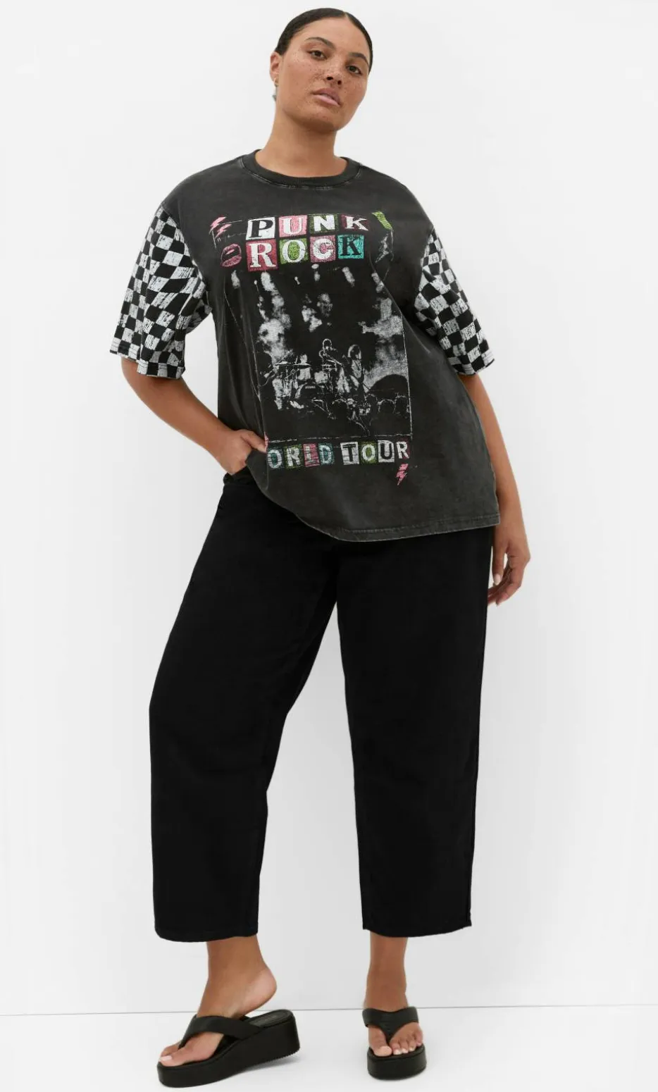 Ink & Essence Oversized Cotton Tee - black acid wash
