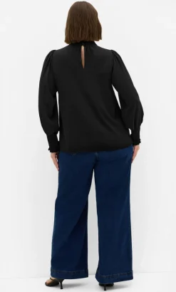 Iris High Neck Long Sleeve Top - black