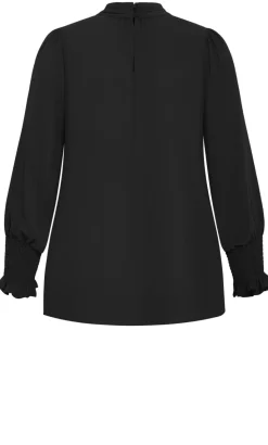 Iris High Neck Long Sleeve Top - black