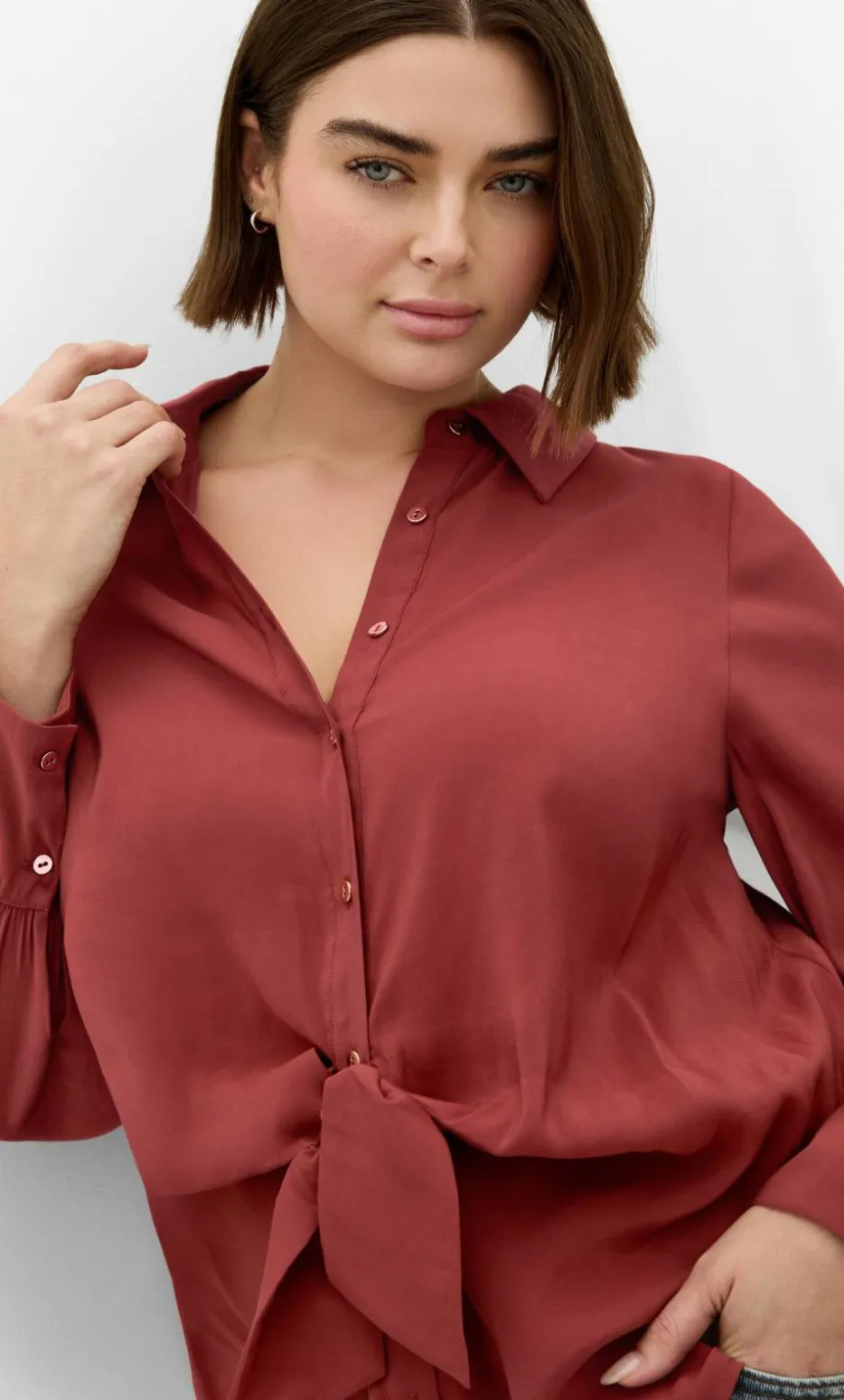 Isabella Long Sleeve Tie Front Shirt - sienna