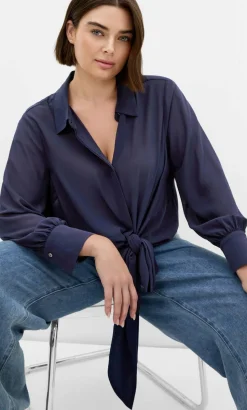 Jane Tie Hem Shirt - navy