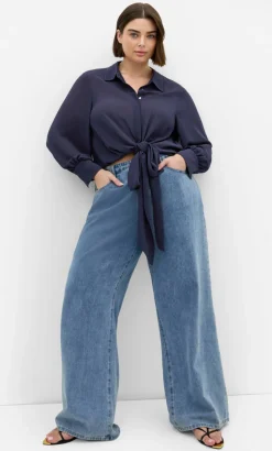 Jane Tie Hem Shirt - navy