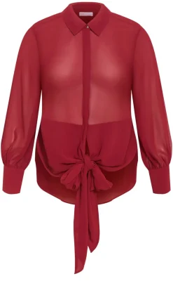 Jane Tie Hem Shirt - ruby