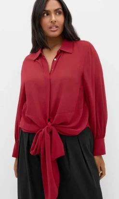 Jane Tie Hem Shirt - ruby