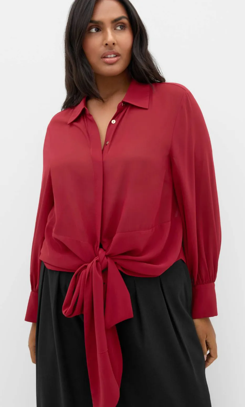 Jane Tie Hem Shirt - ruby