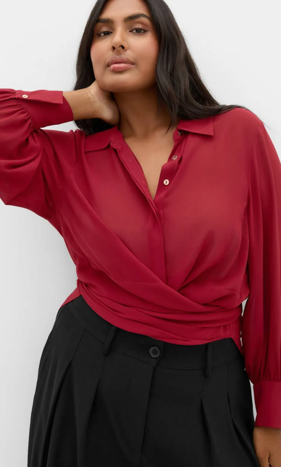 Jane Tie Hem Shirt - ruby