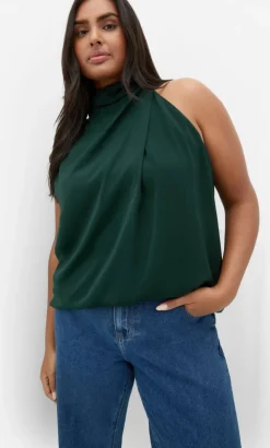Jaylee Sleeveless Neck Tie Top - forest
