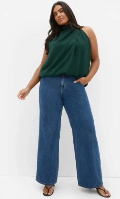 Jaylee Sleeveless Neck Tie Top - forest