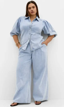 Jessie Balloon Sleeve Denim Shirt - light wash