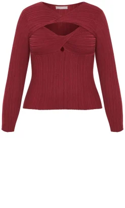 Kaleigh Twist Detail Knit Jumper - dark cherry