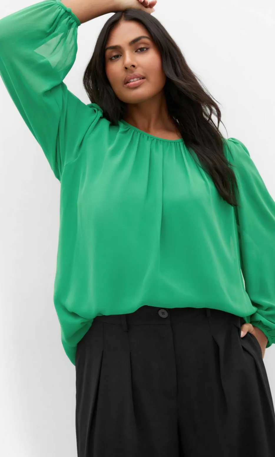 Kelly Sheer Sleeve Top - kelly green