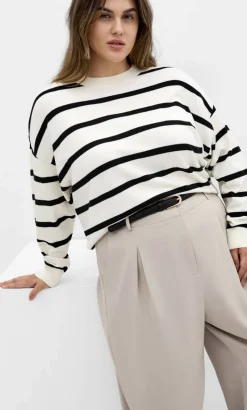 Kenia Stripe Crew Neck Knit Jumper - vanilla