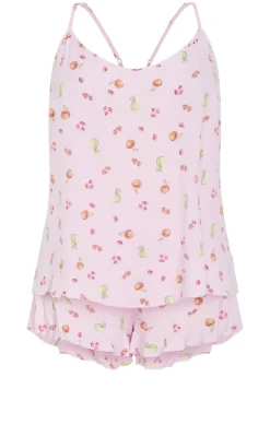 Kitty Berry Print Pyjama Set - baby pink