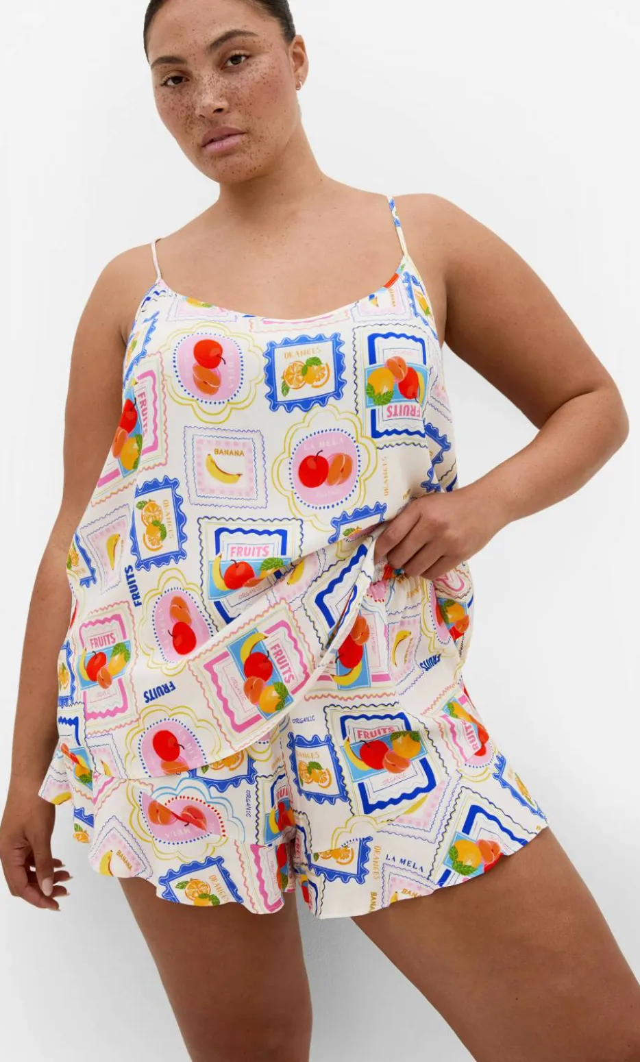 Kitty Citrus Print Pyjama Set - ivory