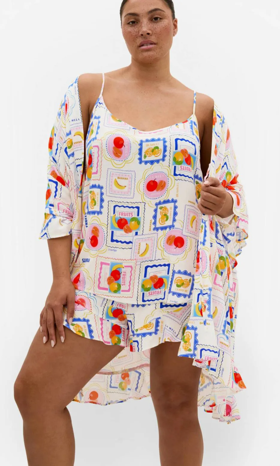 Kitty Citrus Print Pyjama Set - ivory