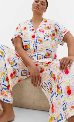 Kitty Citrus Print Pyjama Shirt - ivory