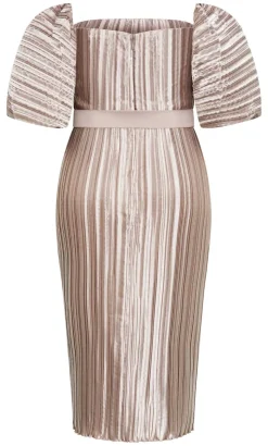 Krista Pleat Midi Dress - champagne