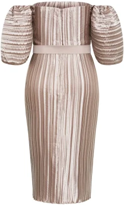Krista Pleat Midi Dress - champagne