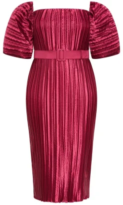 Krista Pleat Midi Dress - raspberry