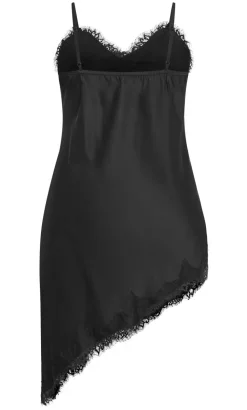 Lace Trim Asymmetrical Hem Tunic - black