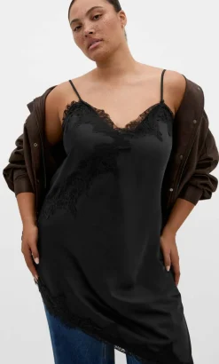 Lace Trim Asymmetrical Hem Tunic - black