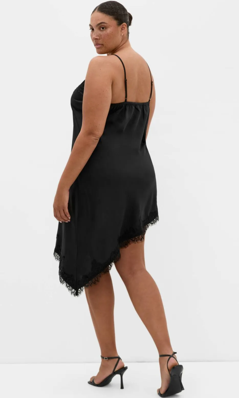 Lace Trim Asymmetrical Hem Tunic - black