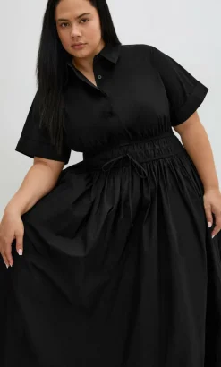 Lana Midi Shirt Dress - black