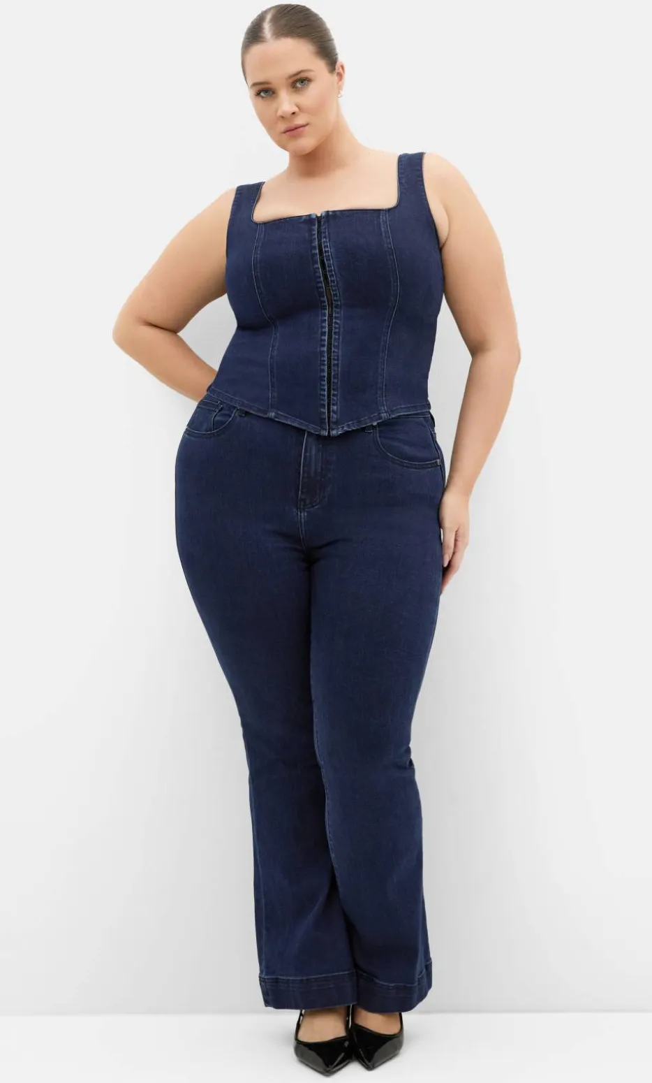 Lara Denim Corset Top - dark wash