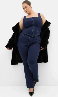 Lara Denim Corset Top - dark wash