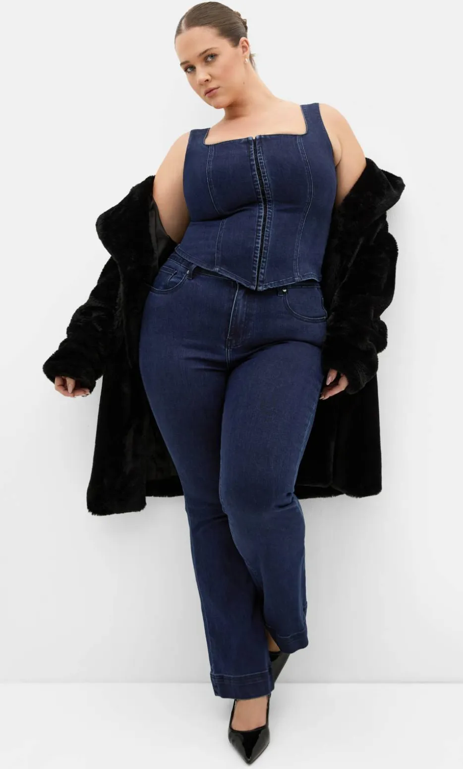 Lara Denim Corset Top - dark wash