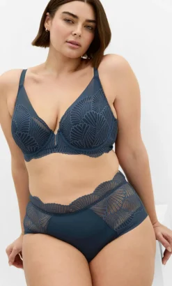 Lia Contour Plunge Lace Bra - charcoal blue