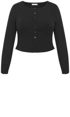 Lily Button Through Rib Top - black