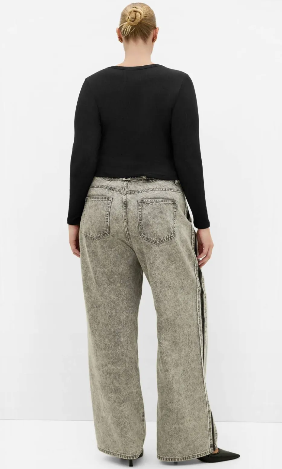 Lily Button Through Rib Top - black
