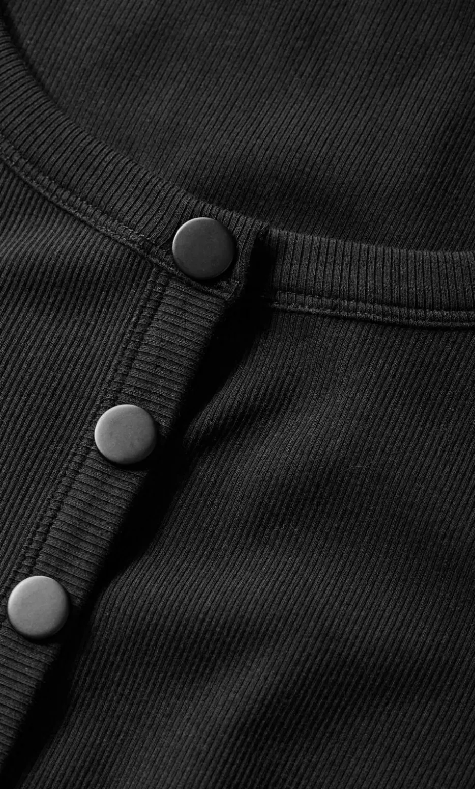Lily Button Through Rib Top - black