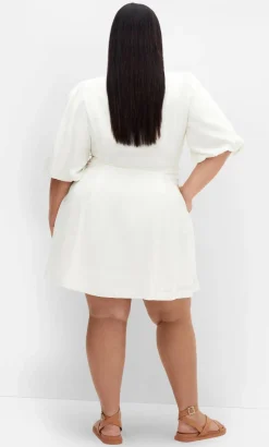Lori Lined Linen Short Dress - ivory