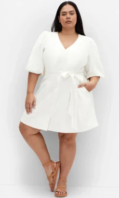 Lori Lined Linen Short Dress - ivory