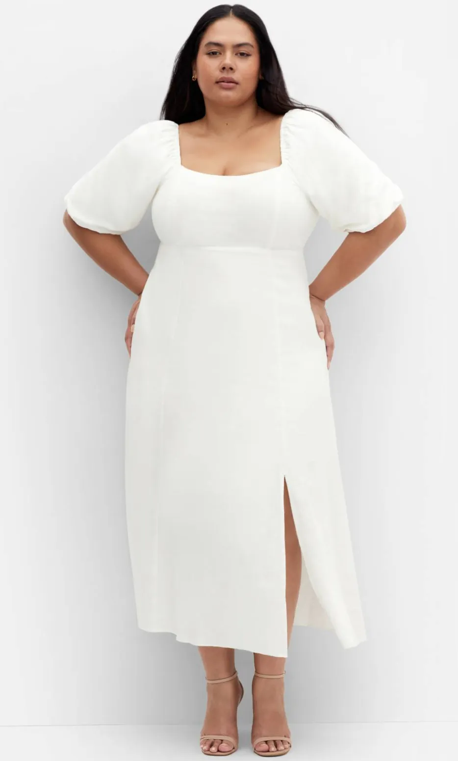 Lori Linen Midi Dress - ivory