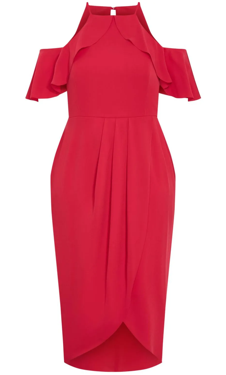 Love Siren Ruffle Shoulder Dress - siren red