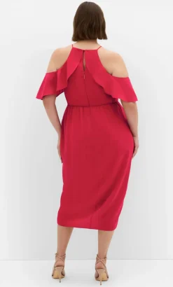 Love Siren Ruffle Shoulder Dress - siren red