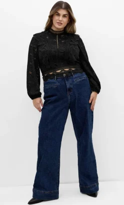 Lucielle Long Sleeve Lace Top - black