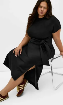 Mae Side Tie Midi Dress - black