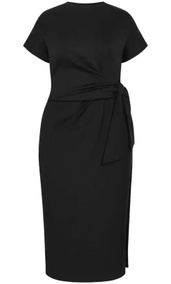Mae Side Tie Midi Dress - black
