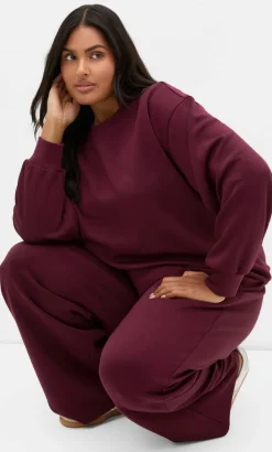 Mae Wide Leg Track Pant - dark cherry