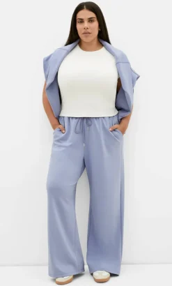 Mae Wide Leg Track Pant - dusty blue