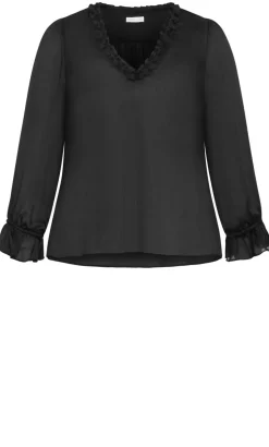 Maia Ruffle V Neck Top - black