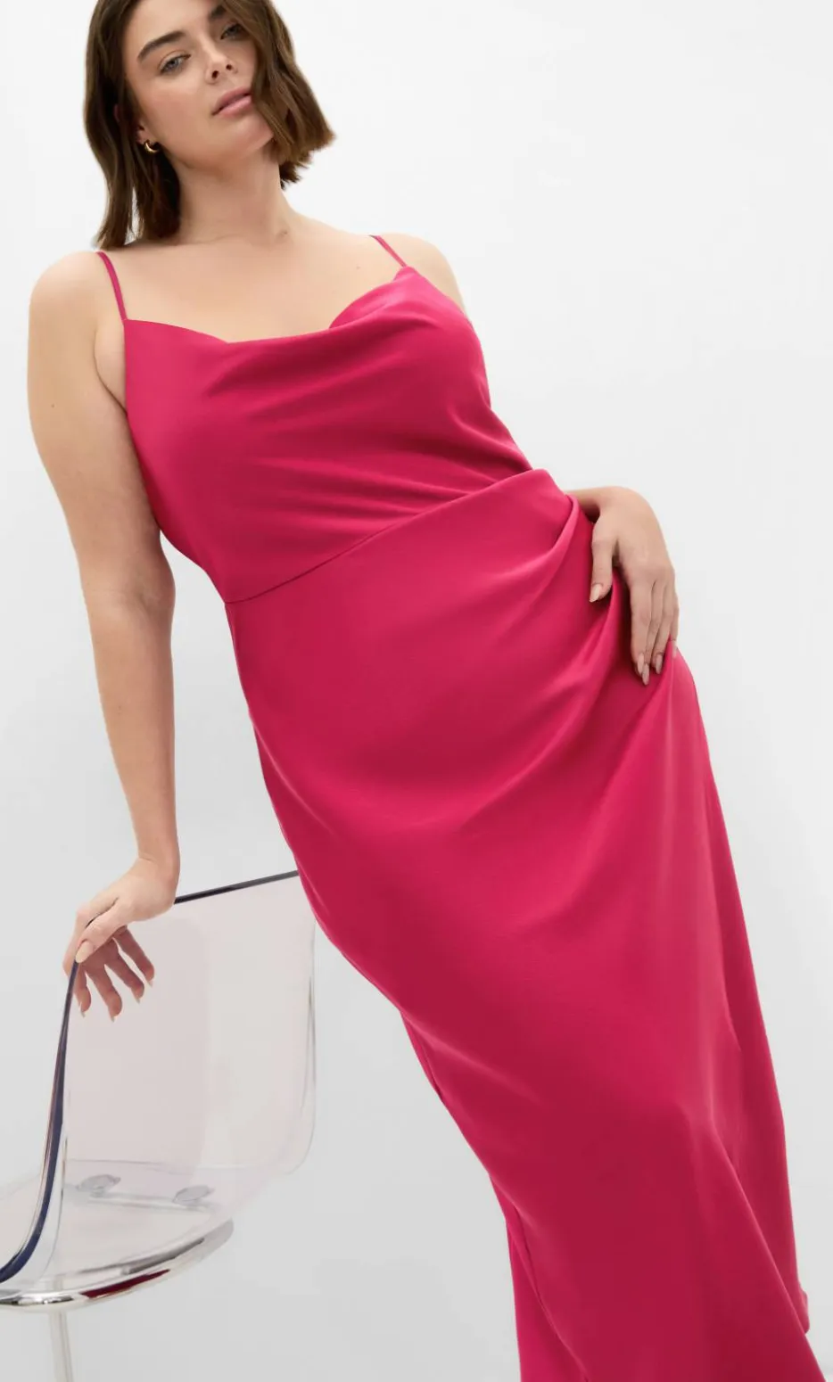 Mali Cowl Neck Slip Dress - raspberry