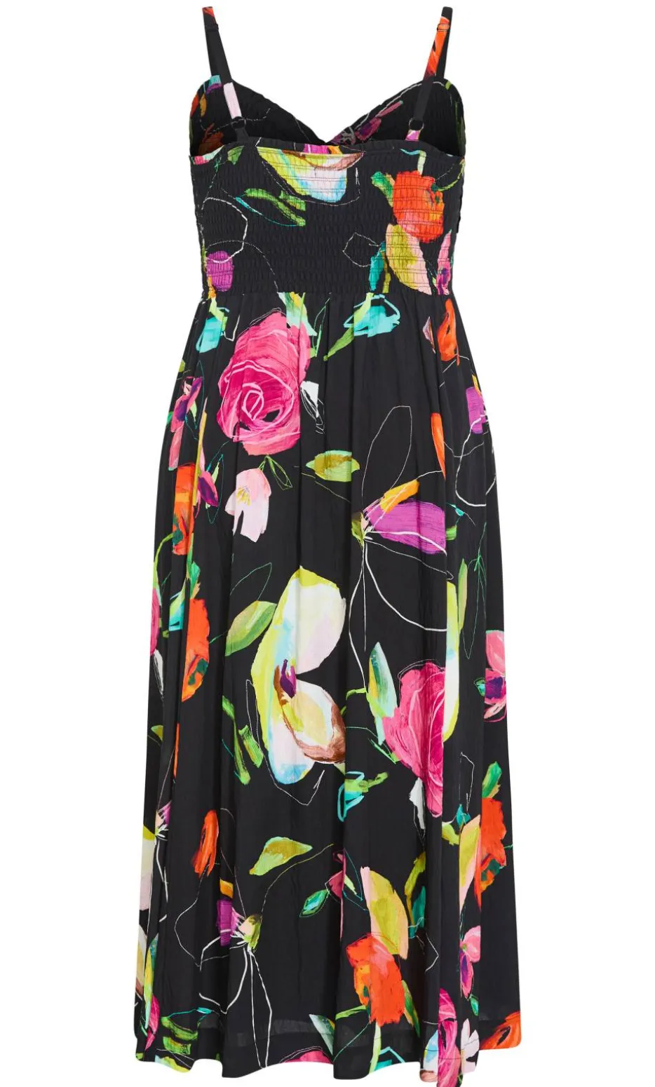 Malina Sketch Print Shirred Maxi Dress - black