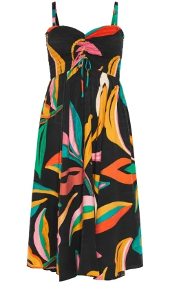 Maui Shirred Print Maxi Dress - black