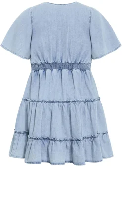 May Tiered Denim Mini Dress - light wash